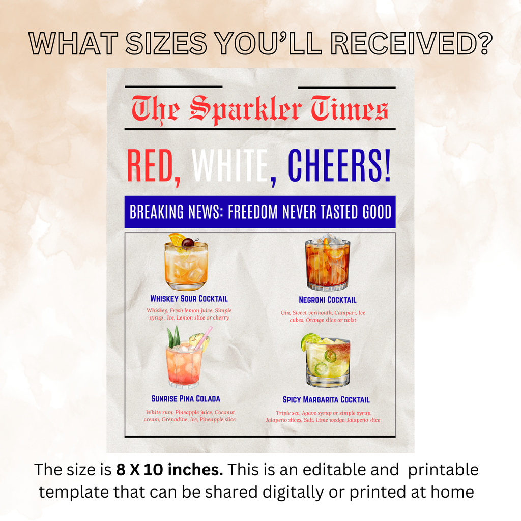 4th of July Drink Menu Sign, Patriotic Signature Drinks Bar Menu, Red White Blue Party, Fourth of July Cocktails Menu, Printable Template