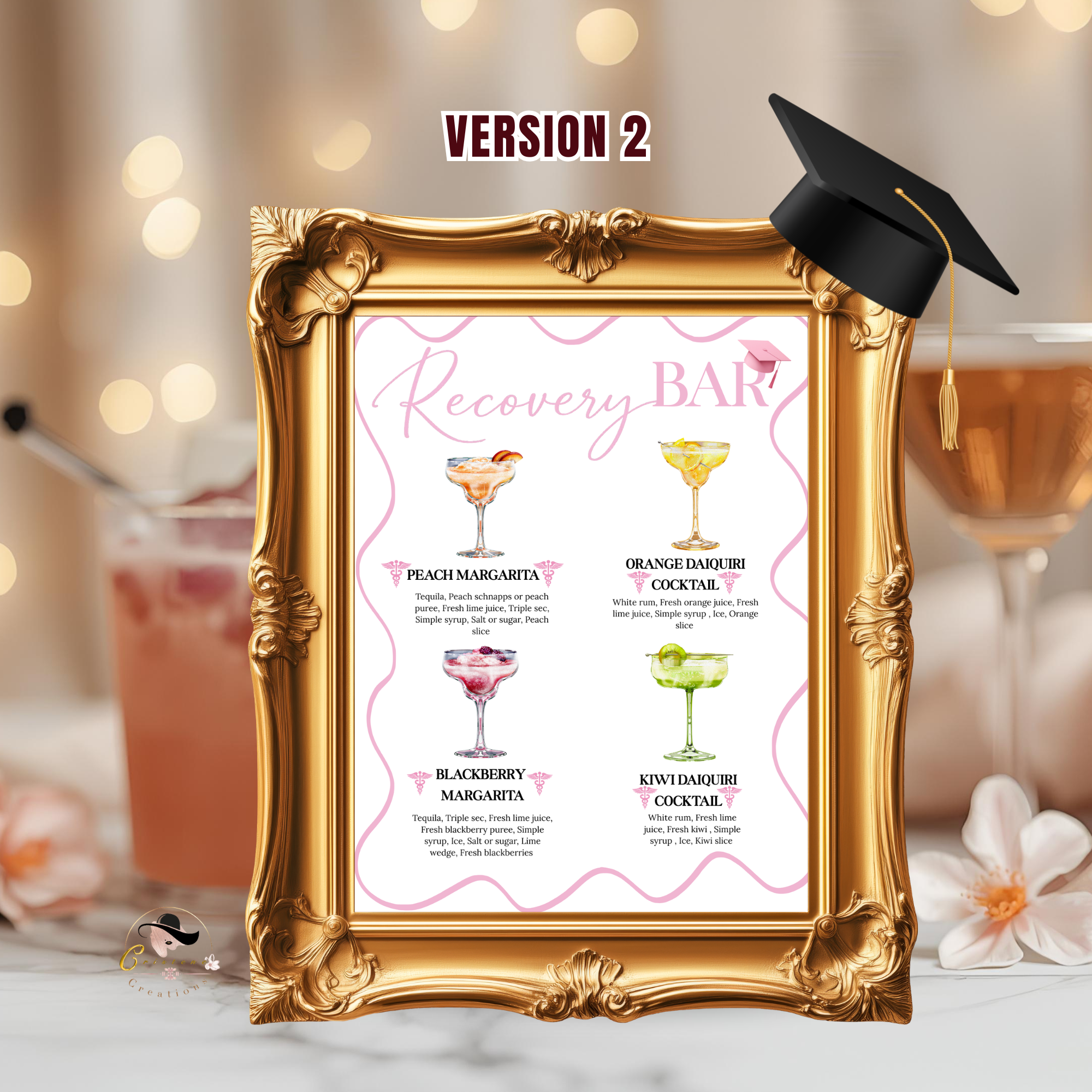 Nurse Graduation Drink Sign, Pink RN LPN CNA Cocktail Menu Card, Nursing Signature Drinks Hydration Station, Editable Printable Template
