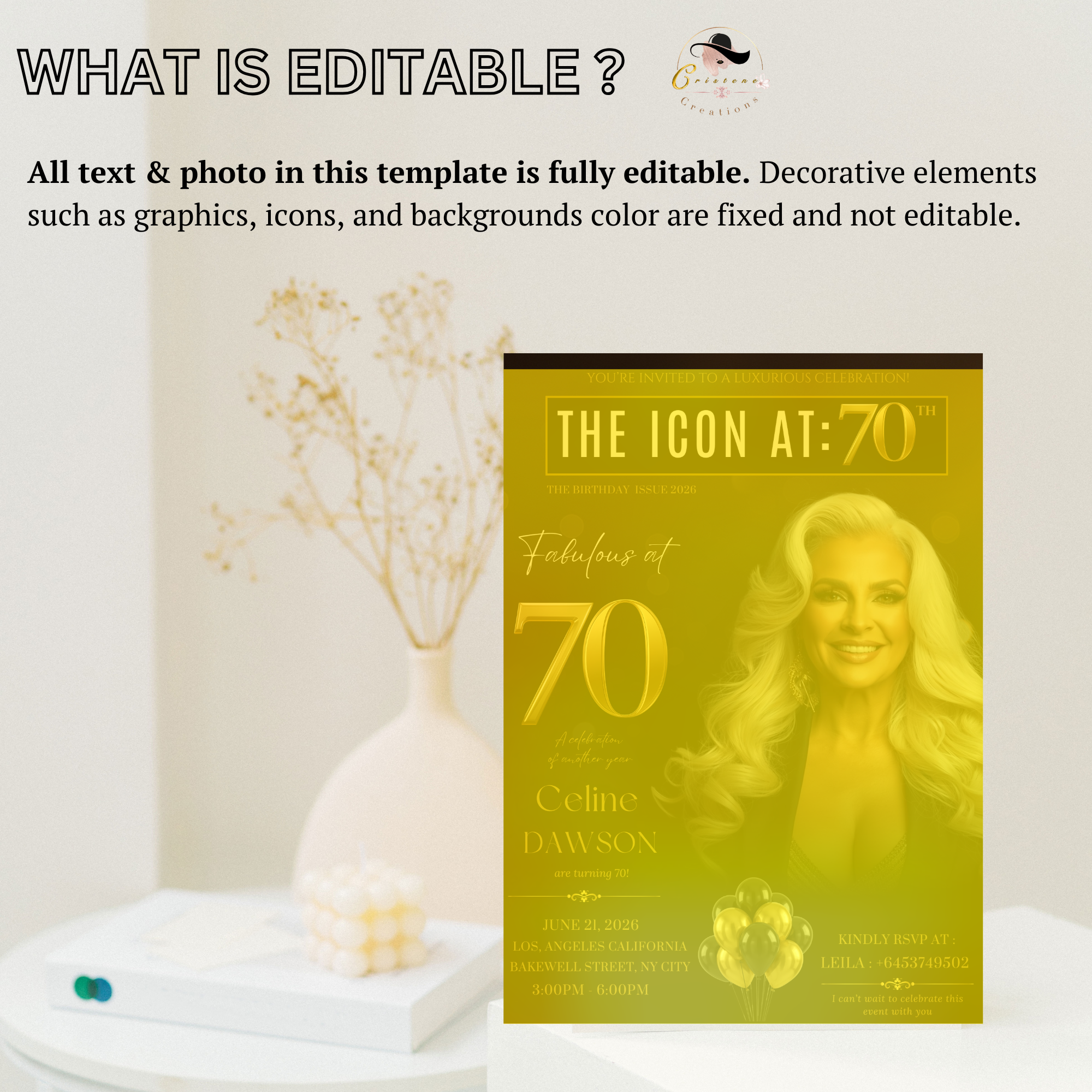 70th Birthday Invitation for Man and Woman, 70 and Fabulous, Photo Invitation Template, Birthday Dinner Brunch Invite, Editable Canva Card