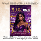 Purple Gold Prom Send Off Party Invitation, Prom Queen with photo invite, Girls Prom Night Flyer, Magazine Cover, Digital Printable Template
