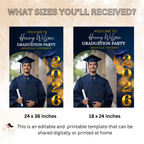 Graduation Welcome Party Sign, Senior Grad Poster Sign with photo, Class 2026 Woman Men High School Sign, Blue Gold Printable Template