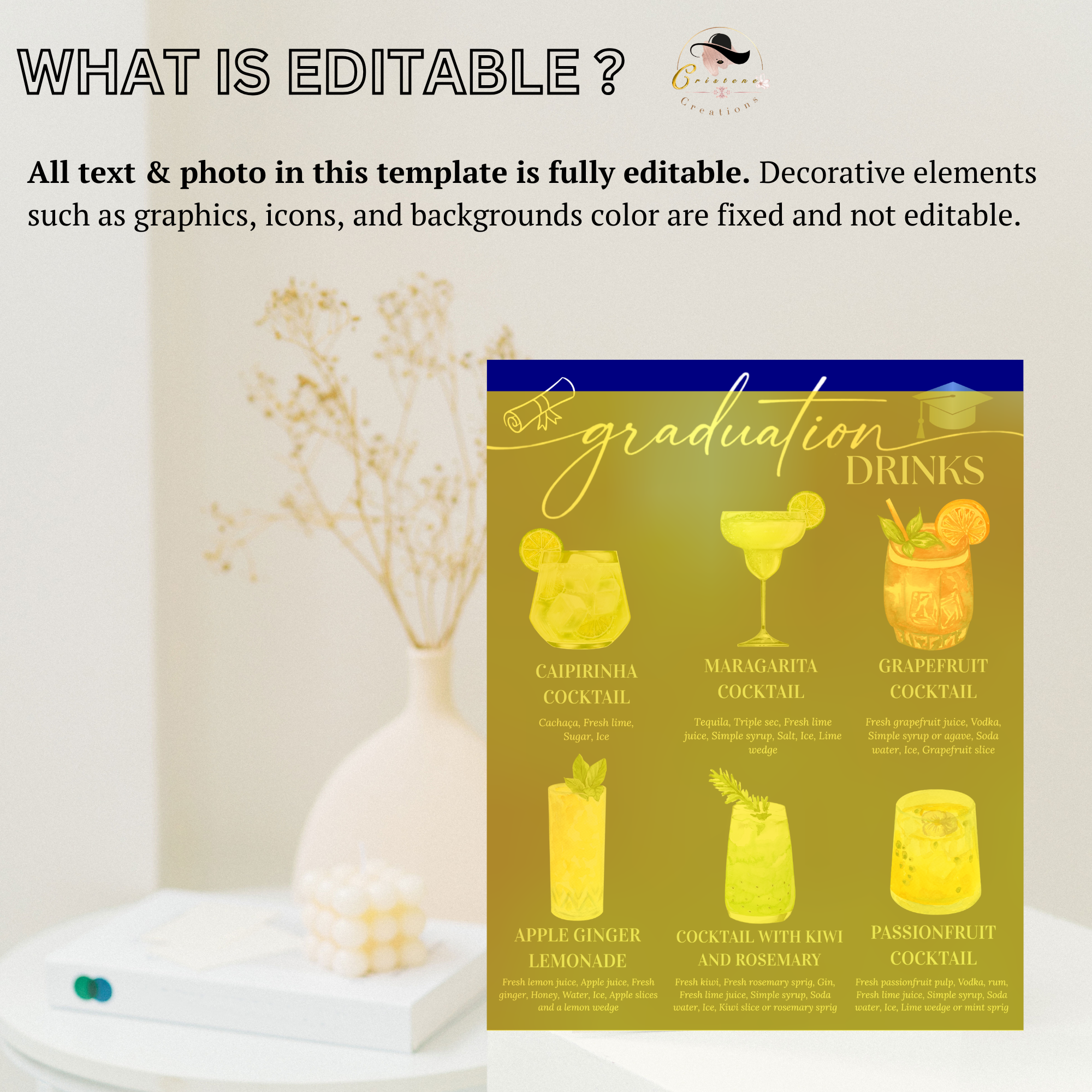 Blue Graduation Drink Sign Template, Signature Drinks Menu, Class of 2026 Bar Menu, Grad Drink Station, Editable Canva Digital Printable
