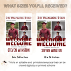 Maroon Newspaper Graduation Welcome Party Sign, Boy Senior Grad Announcement Sign with photo, High School Graduate Sign, Printable Template