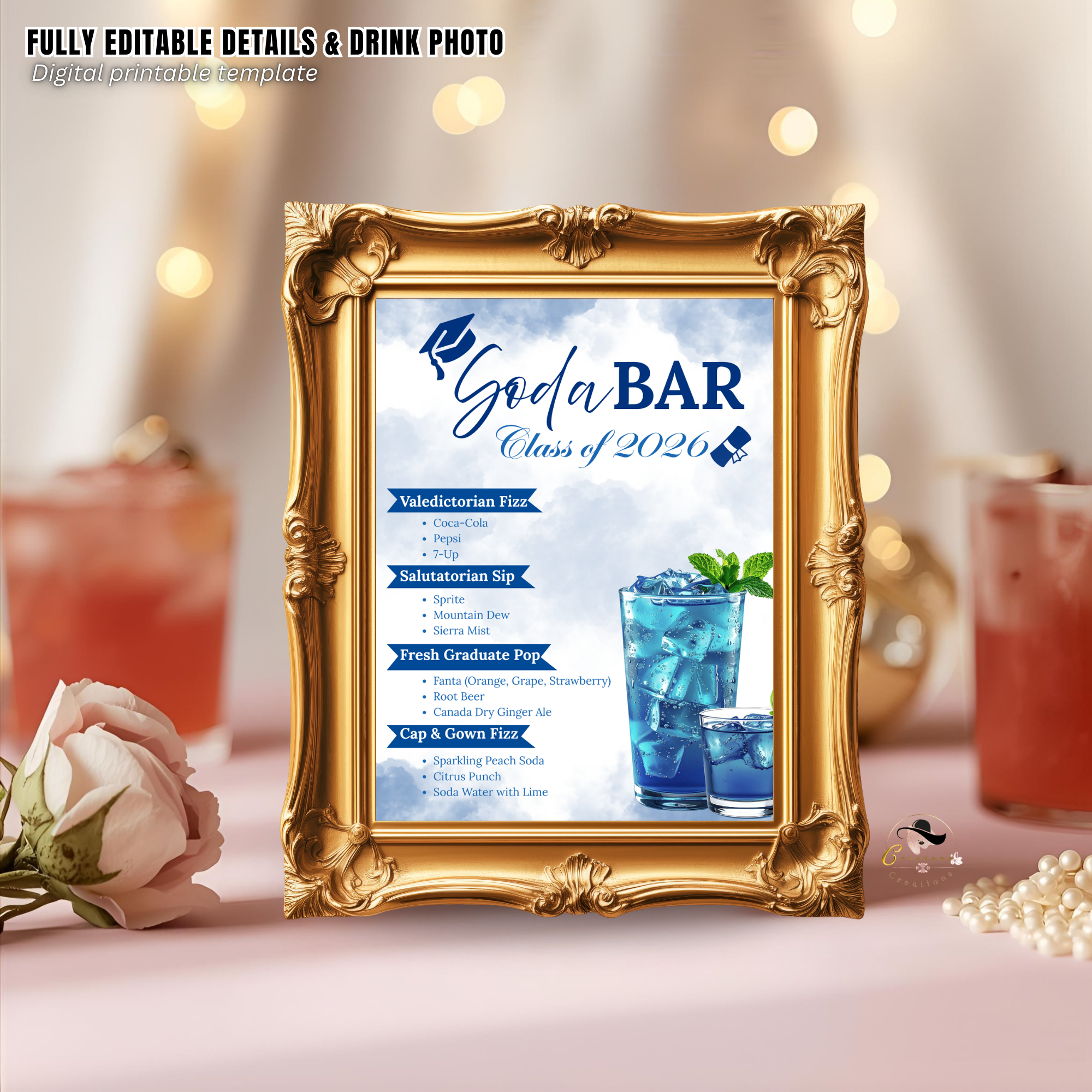 Graduation Soda Bar Menu, Editable Custom Soda Sign Template, Graduation Party Decor, Class of 2026 Grad Drink Station, Printable Template