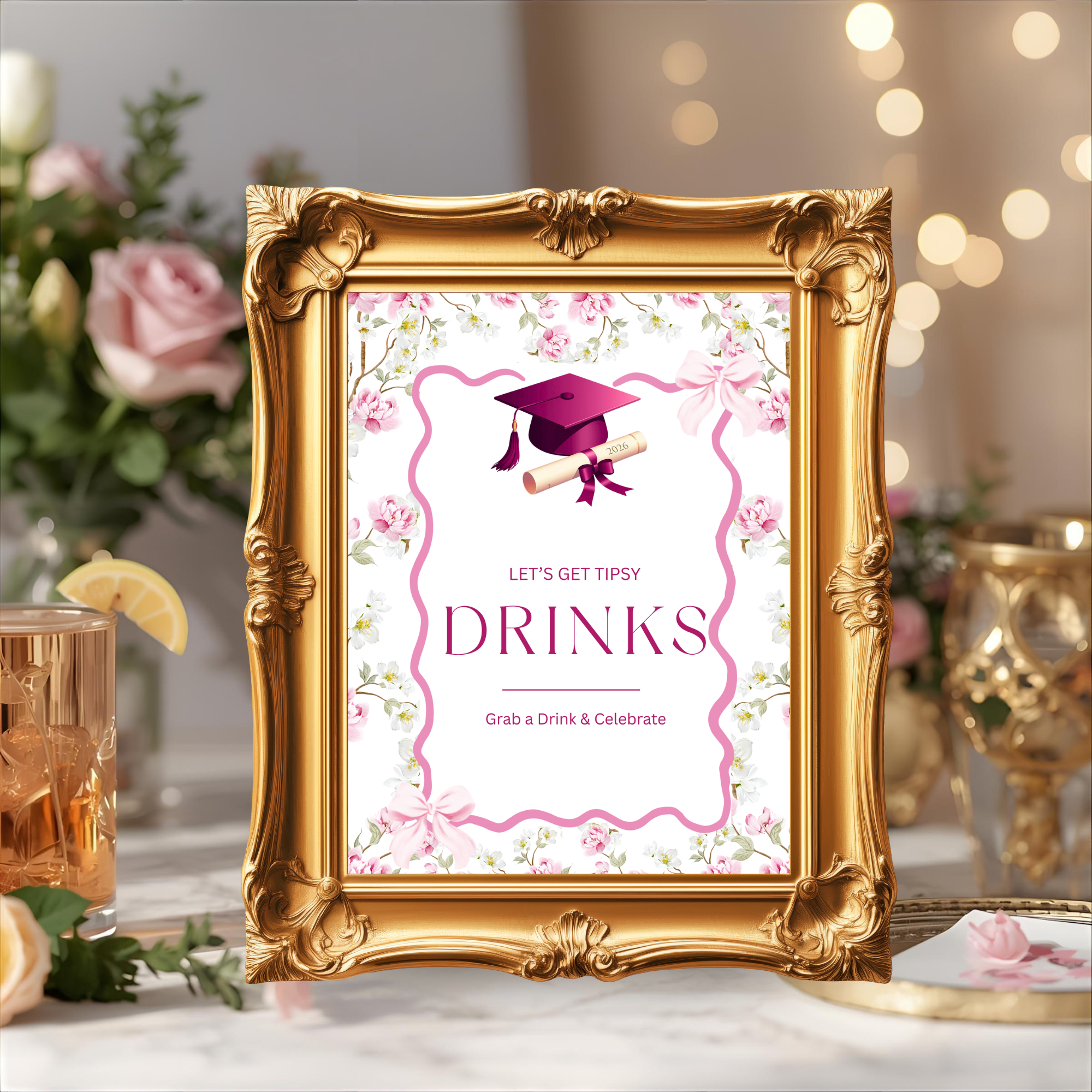 Wildflower Graduation Table Signs Bundle, Woman Senior Grad Favor sign, Dessert Sign, Pink Coquette Graduates Party Decor Printable Template