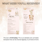 Baby Shower Menu and Program Template, Brown Bear Cloud 9 Baby Shower Itinerary, Neutral Baby Shower Party, Editable Canva Printable Card