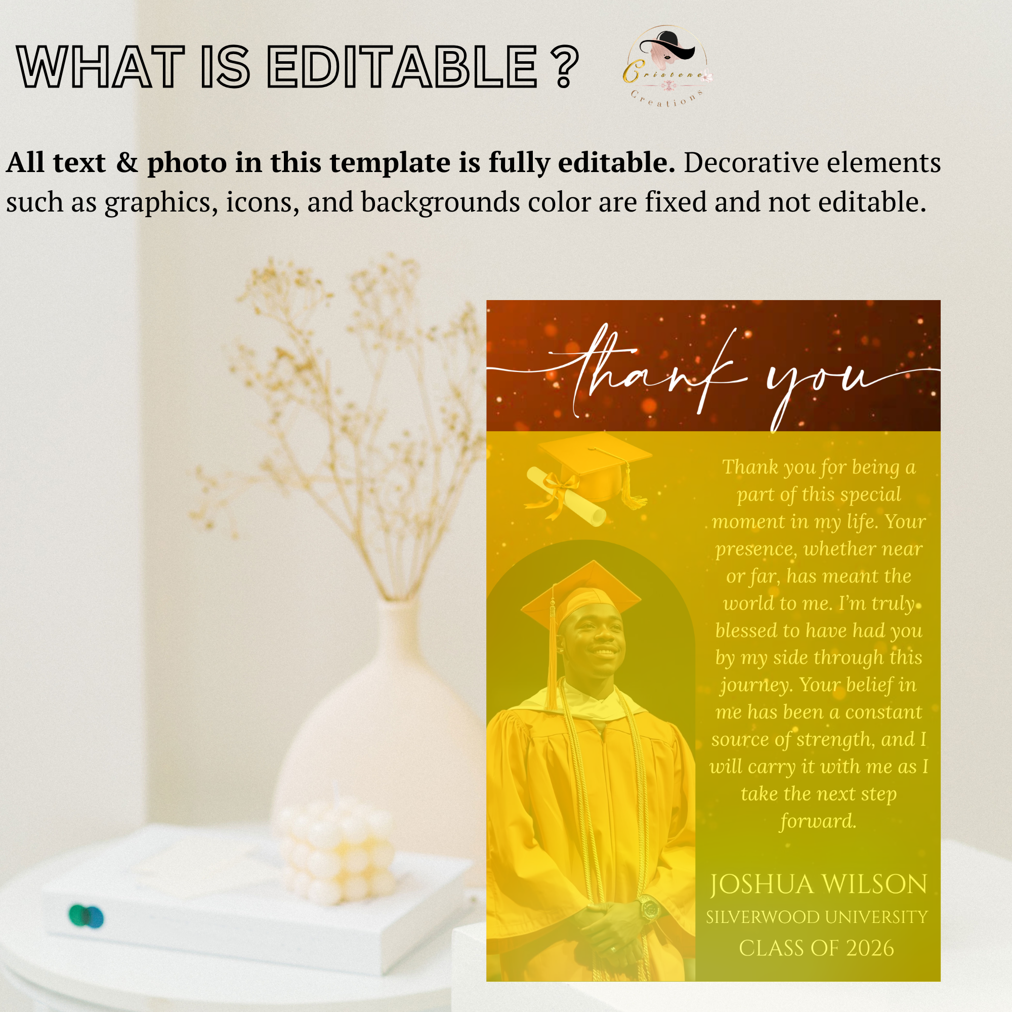 Class of 2026 Graduation Thank You Card with Photo, Orange Grad Party Thank You Note for Him and Her, High School College Printable Template