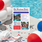 Newspaper 4th of July Pool Party Invitation with Photo, Patriotic BBQ Cookout Invite, USA Independence Day, Printable Digital Template