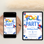 4th of July Pool Party Invitation, Independence Day BBQ Cookout Invite, Summer Pool Party, Fourth of July, Patriotic Editable Canva Template
