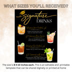 Graduation Signature Drink Sign, Grad Drink Menu Template, Class of 2026 Bar Menu, Black Gold Printable Party Sign