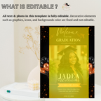 Orange Graduation Party Welcome Sign with Photo, High School College Grad Dinner Brunch Poster Sign, Editable Canva Printable Template
