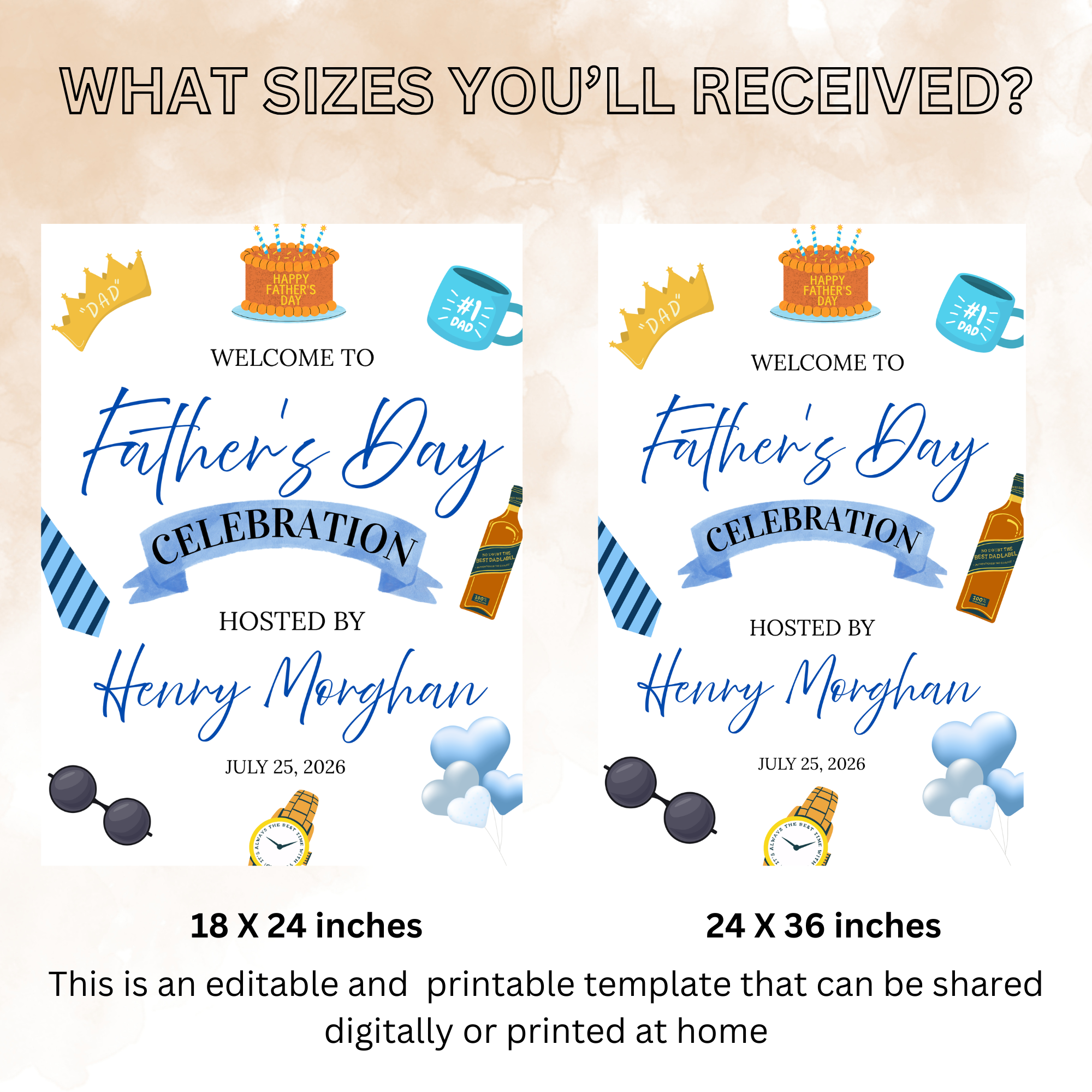 Fathers Day Welcome Sign, Dad Party Poster Sign, Brunch Dinner Drinks Celebration, Welcome Board Sign, Editable Canva Printable Template