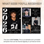 Black Graduation Invitation with Photo for Him, Class of 2026 Senior Grad Party Announcement Invite, Printable Editable Digital Template