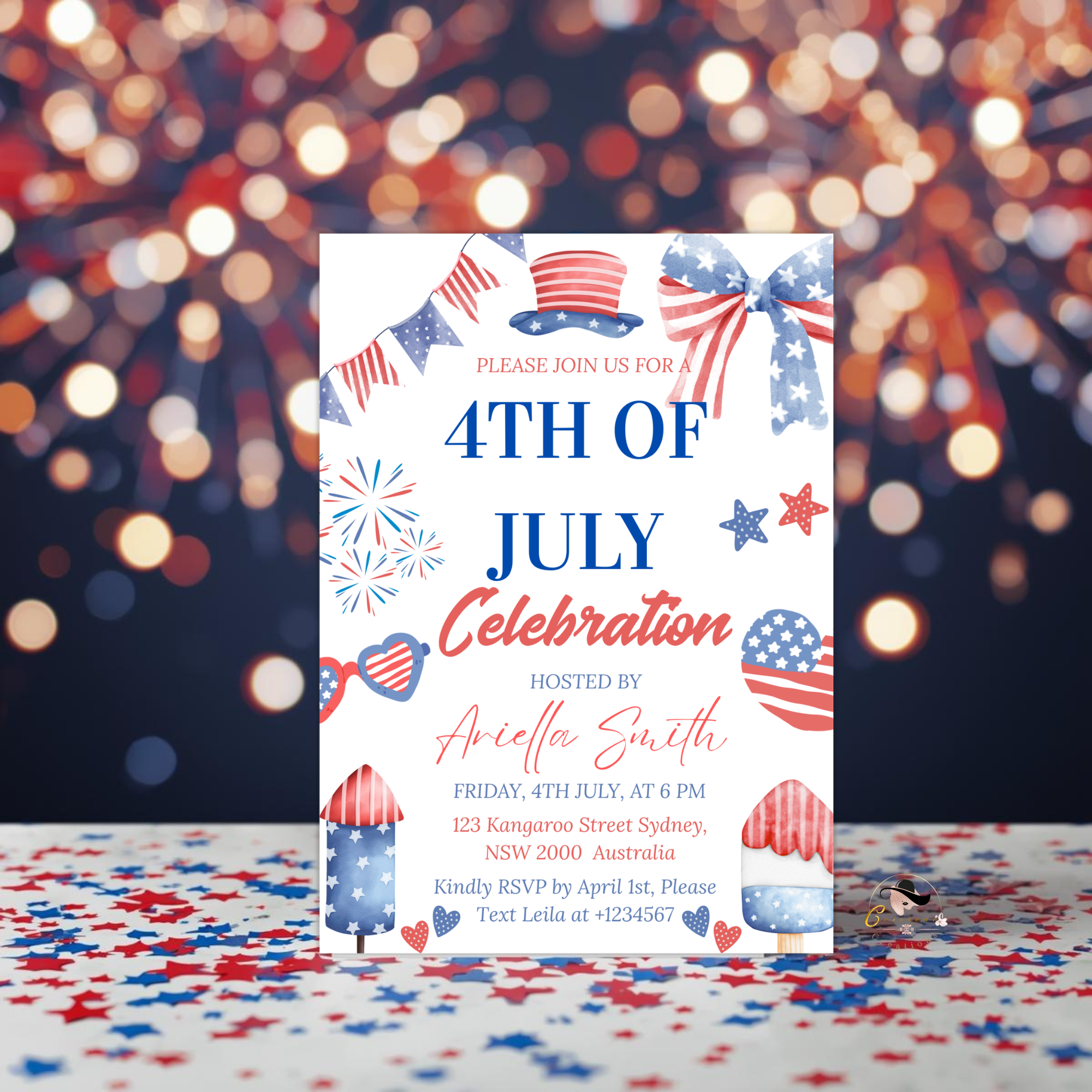 Fourth of July Invitation, 4th of July BBQ Party invite, USA Independence day, Patriotic Invite, Red White Blue, Digital Printable template