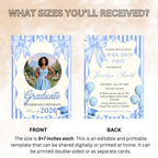 Blue Coquette Graduation Party Invitation, Senior Grad Announcement with photo invite, Bow Theme University Graduates Printable Template