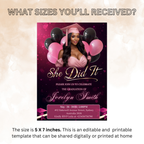 Digital Graduation Announcement Invitation, She Did It invite, Senior Grad Party with photo invite, Elegant Pink Black Printable Template