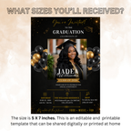 Graduation Invitation with Photo for Him and Her, Class of 2026 High School College Grad Party Invite Black Gold Editable Printable Template
