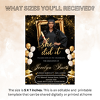 Black Gold Graduation Announcement Invitation, She Did It invite, Senior Grad Party with photo invite, Digital Printable Template