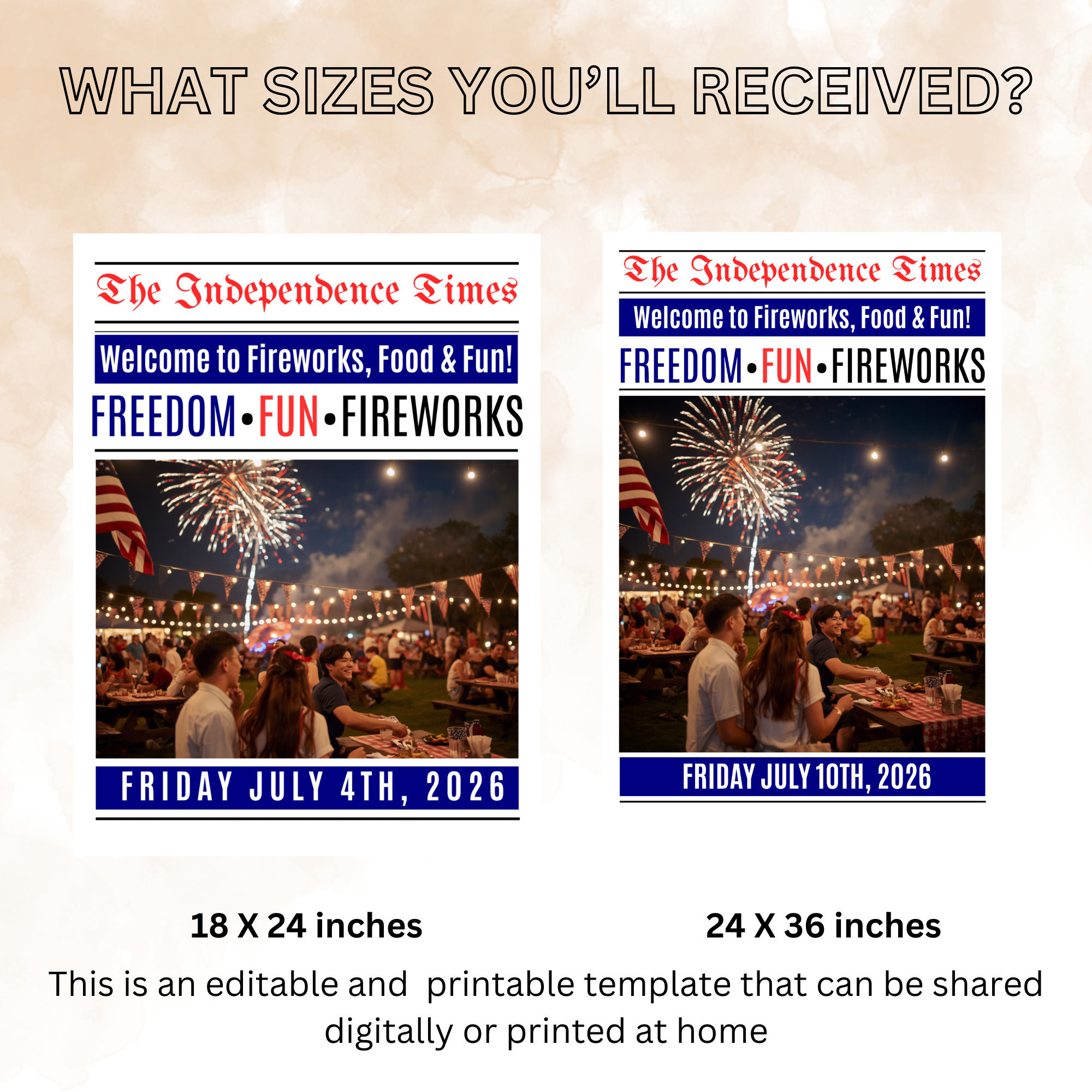 4th of July Welcome Sign with Photo, Newspaper Style Patriotic Party Sign, July 4th Poster Sign, Independence Day Sign, Printable Template