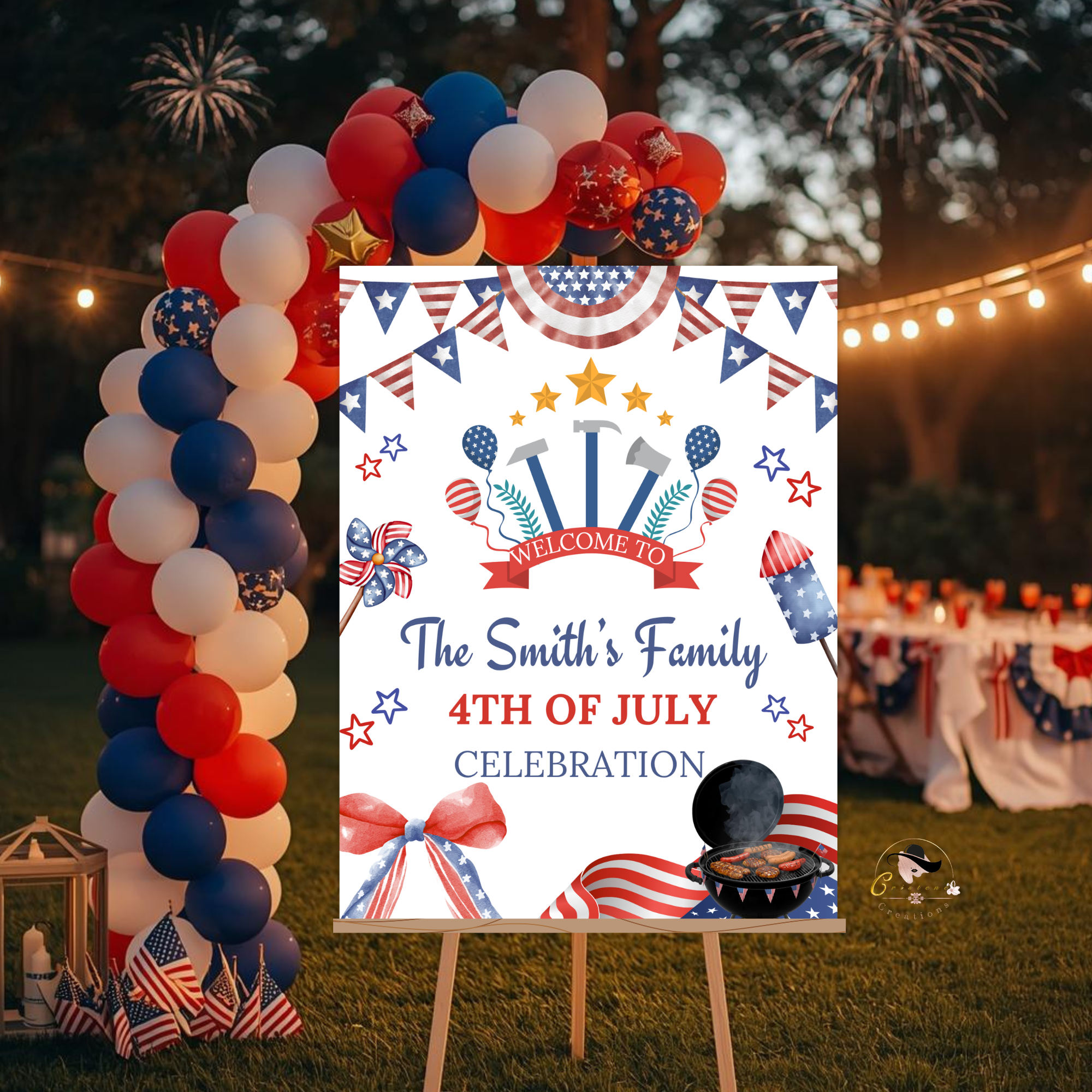 4th of July Welcome Party Sign, Fourth of July Sign, USA Independence day, Patriotic Poster Sign, Red White Blue, Digital Printable template