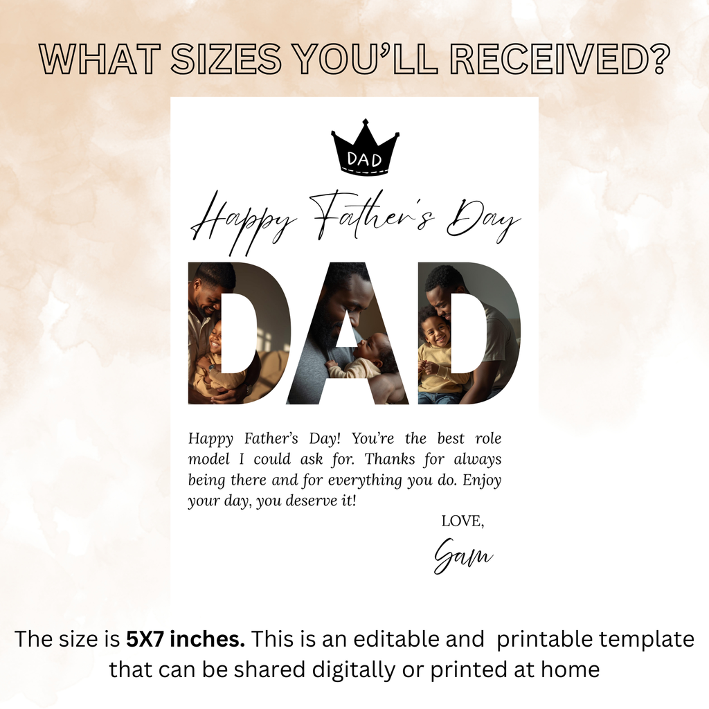 Father’s Day Card Template, DAD Greeting Photo Card, Letter To Daddy, Father Appreciation Card, Printable Digital Download
