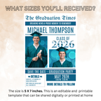 Teal Graduation Save the Date Invitation, Newspaper Grad Party with photo Invite, High School Class 2026 Boy Girl Digital Printable Template