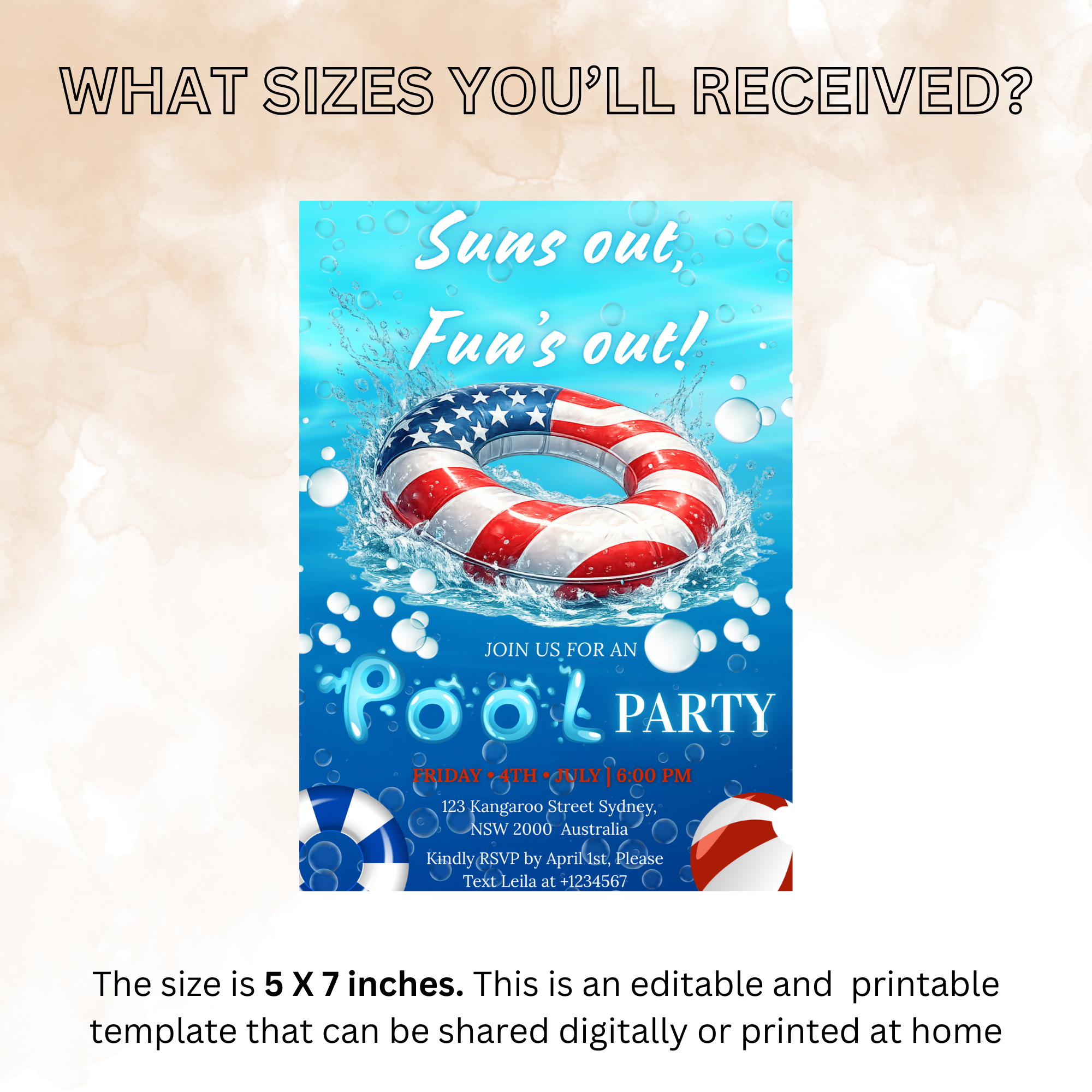 4th of July Pool Party Invitation, Summer BBQ Cookout Invite, USA Independence Day Party, Patriotic Invite, Canva Digital Printable Template