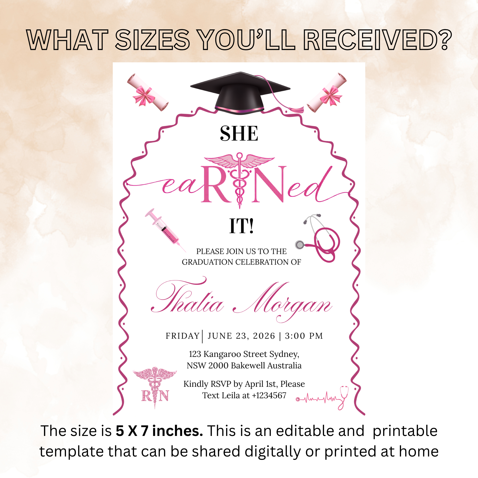 Pink Nurse Graduation Invitation for Her, Pink RN BSN LPN Cna Pinning Ceremony Invite, Nursing Grad Invite Editable Canva Printable Template
