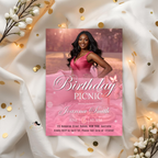 Pink Picnic Birthday Invitation with Photo, Adult Girl Summer Party Invite, Picnic at the Park Invite, Printable Editable Canva Template