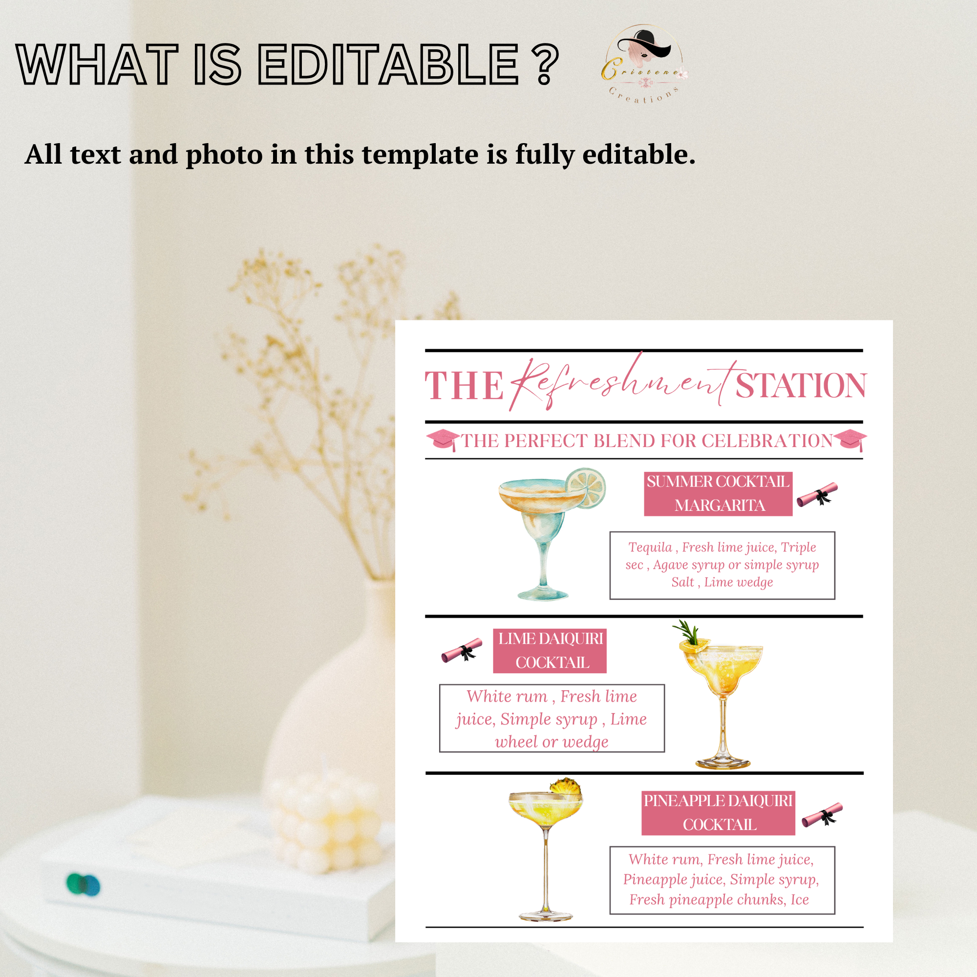 Graduation Bar Menu Template, Signature Drinks Soda Station Sign, High School College Grad Party Drinks, Refreshment Menu, Canva Printable