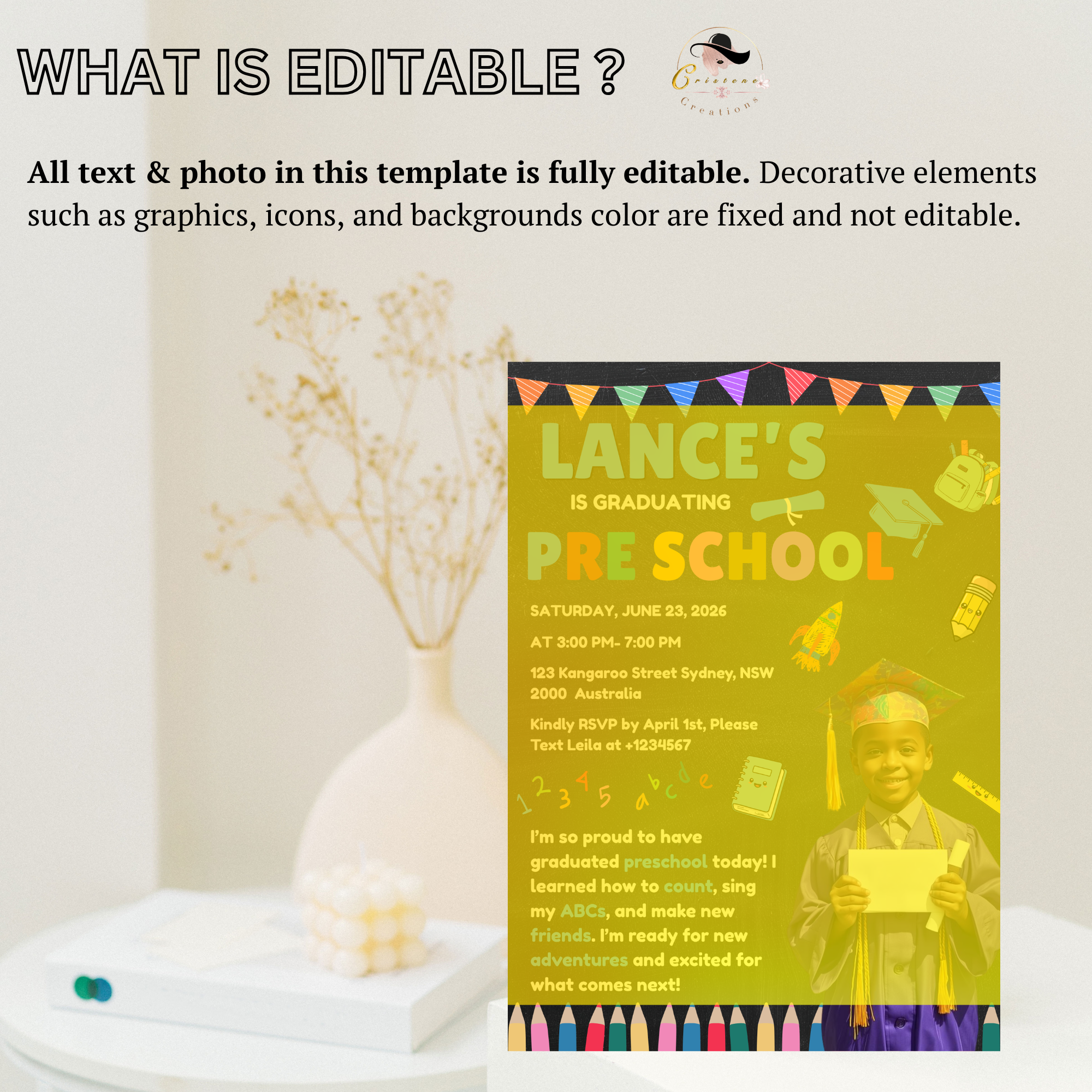 Pre K Graduation Invitation with Photo, Kindergarten Graduation Invite, Class of 2026 Preschool Grad Party Editable Canva Printable Template