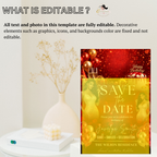 Save the Date Invitation, Save Date Birthday Party with photo Invite, Elegant Dinner Event Card, Red Gold Printable Digital Template