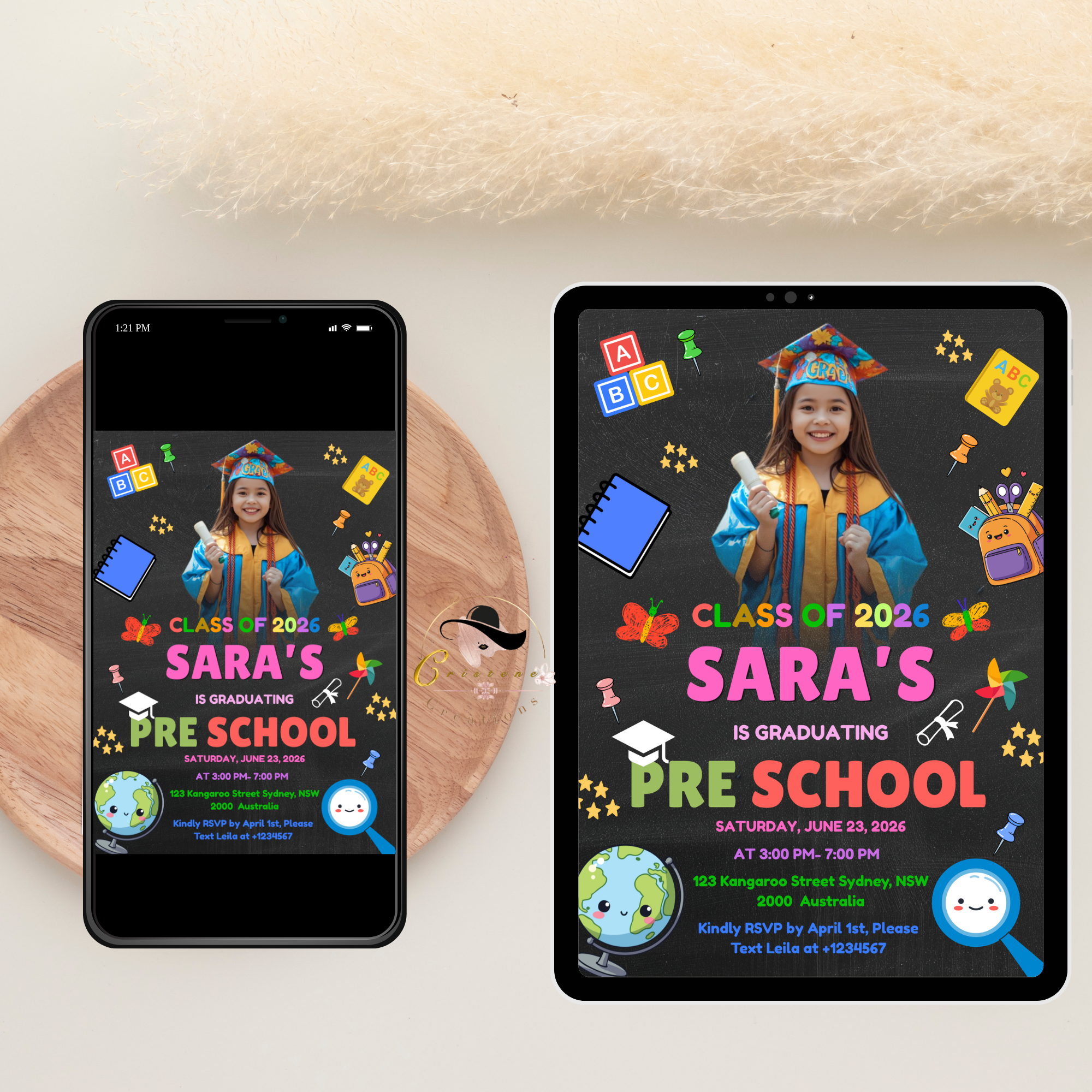 Pre K Graduation Announcement Invitation with Photo, Kindergarten Class of 2026 Invite, Kids Grad Party Invite, Printable Canva Template