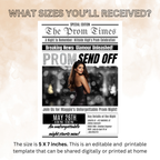 Newspaper Prom Send Off Party Invitation, Prom Queen with photo invite, Teen Boy Prom Night Party Flyer Card, Digital Printable Template