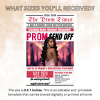 Pink Newspaper Prom Send Off Invitation, Prom Queen with photo invite, Teen Girl Prom Night Party Flyer Card, Digital Printable Template