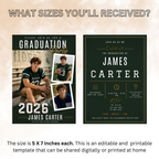 Green Graduation Invitation with Photo for Him, Class of 2026 High School College Grad Party Invite, Senior Grad Invite, Printable Template