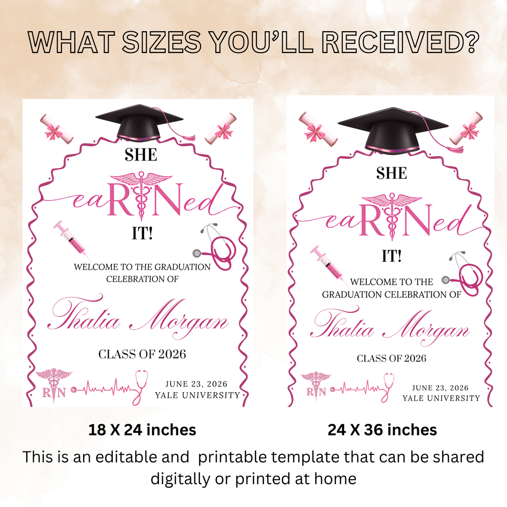 Nurse Graduation Welcome Party Sign, RN BSN LPN Pinning Ceremony Sign, Cna Poster Sign, Pink Nursing Board Sign, Canva Printable Template