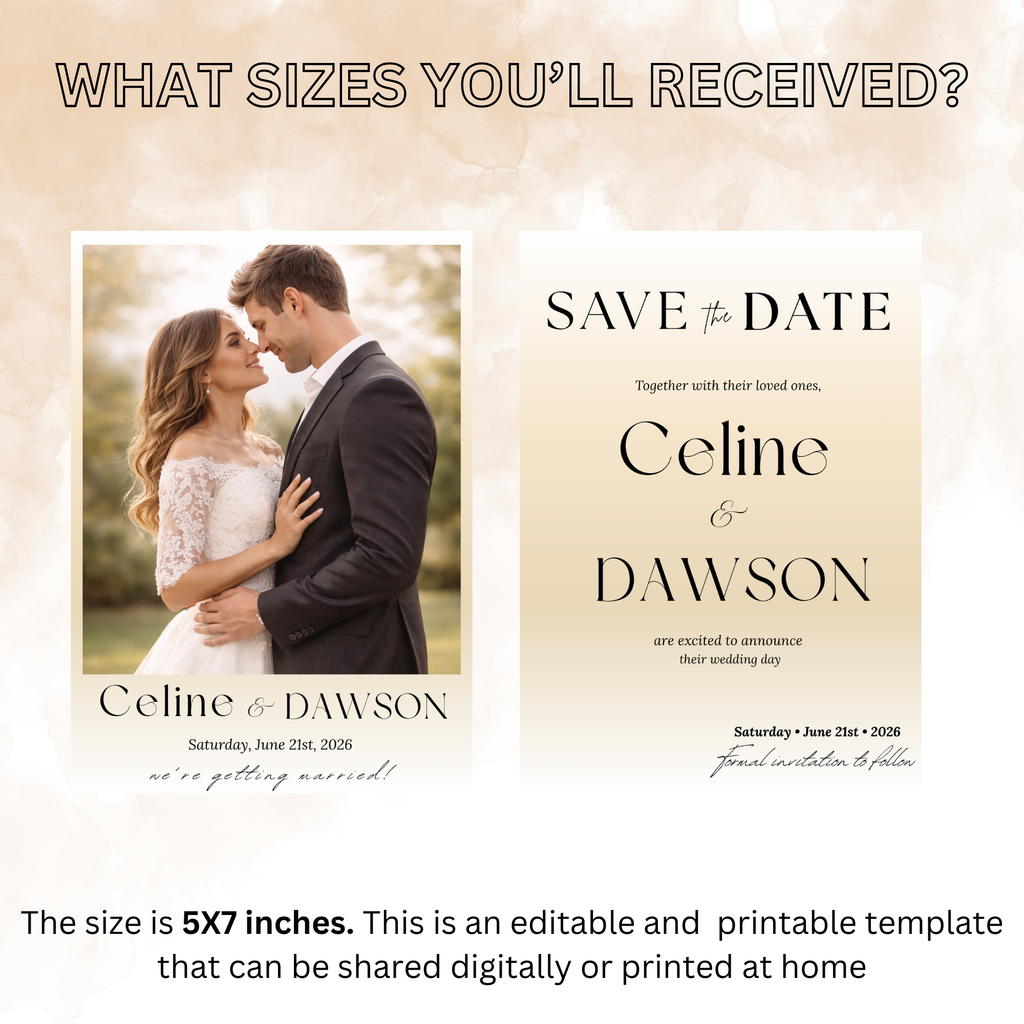 White Gold Wedding Save the Date Template with Photo Invitation, Save Date Party Invite, Engagement Card Invite, Digital Printable Template