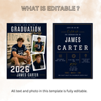 Blue Graduation Announcement Invitation with Photo for Him, Class of 2026 High School College Grad Party Invite, Printable Template
