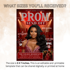 Prom Send Off Party Invitation, Prom Queen with photo invite, Girls Prom Night Flyer, Red Carpet Magazine Style Digital Printable Template