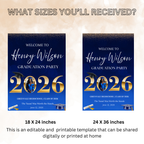 Blue Graduation Welcome Party Sign, Senior Grad Poster Sign with photo, Class 2026 Woman Boy High School Graduates Sign, Printable Template