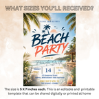 Beach Party Invitation, Tropical Summer Birthday Invite, Adult Beach Bash, Island Theme Celebration, Editable Canva Printable Template
