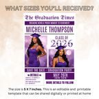 Purple Graduation Save the Date Invitation, Newspaper Grad Party with photo Invite, Class 2026 Boy Girl, Digital Printable Canva Template