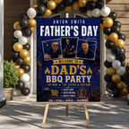 Dad BBQ Party Welcome Sign with Photo, Father’s Day Cookout Poster Sign, Summer Backyard Grill Party Sign, Blue Printable Canva Template