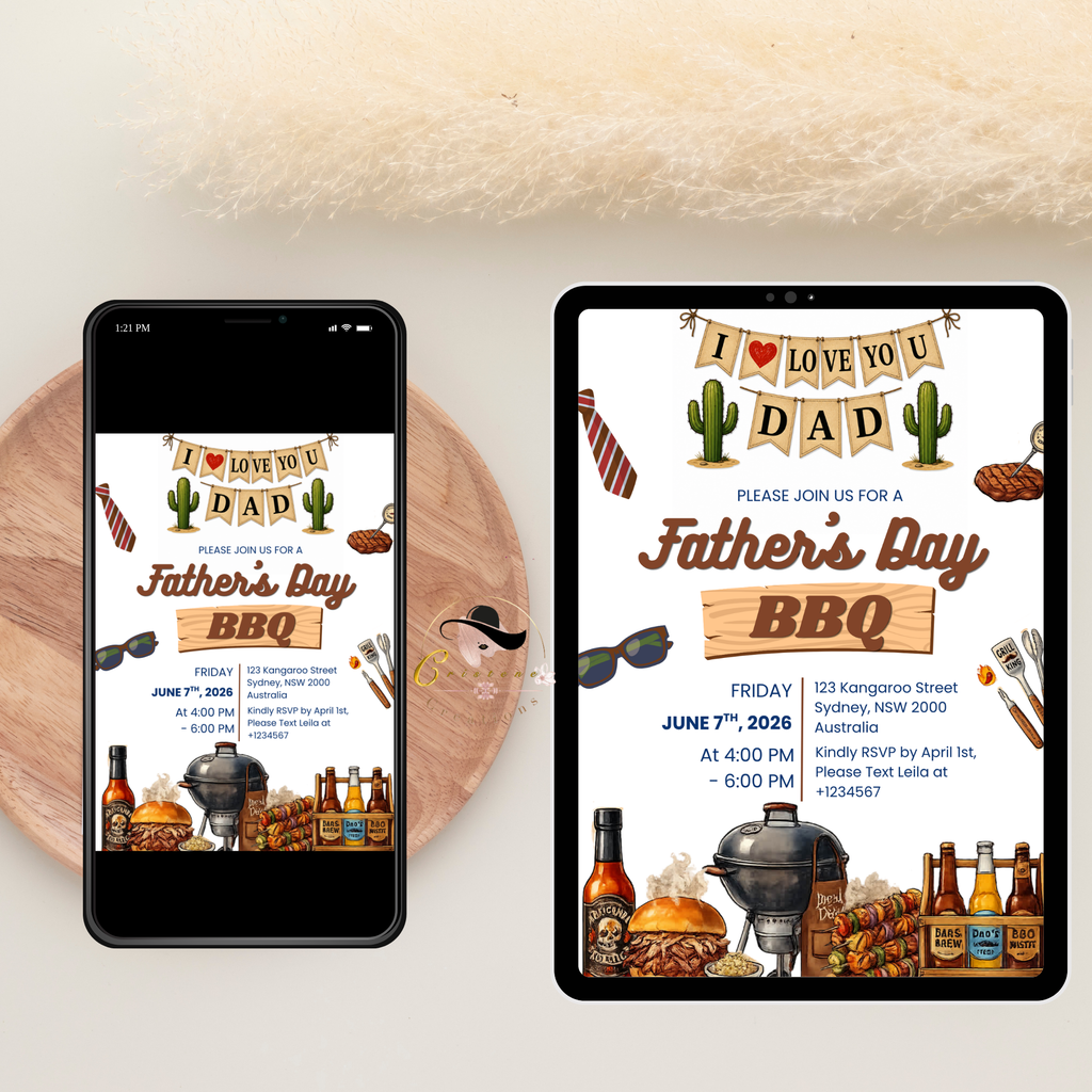 Father’s Day BBQ Cookout Invitation, Dad Party Invite, Pool Party Food Drinks Whiskey, Barbecue Invite, Printable Digital Canva Template