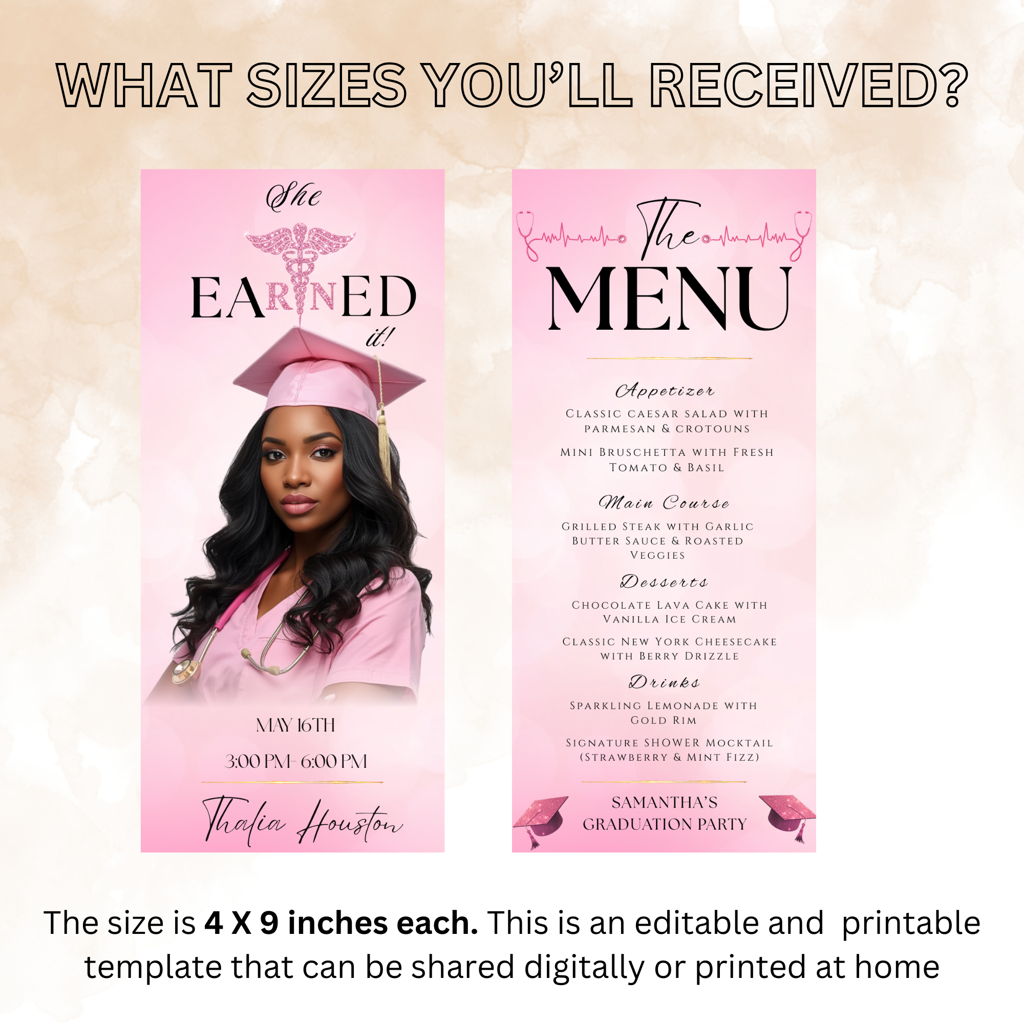 Nurse Graduation Menu Template with Photo, Pink RN BSN LPN Menu Card, Pinning Ceremony Party Menu, Dinner Menu, Editable Canva Printable