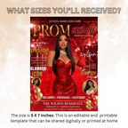 Red Prom Send Off Party Invitation, Prom Queen with photo invite, Girls Prom Night Flyer, Elegant Magazine Cover, Digital Printable Template