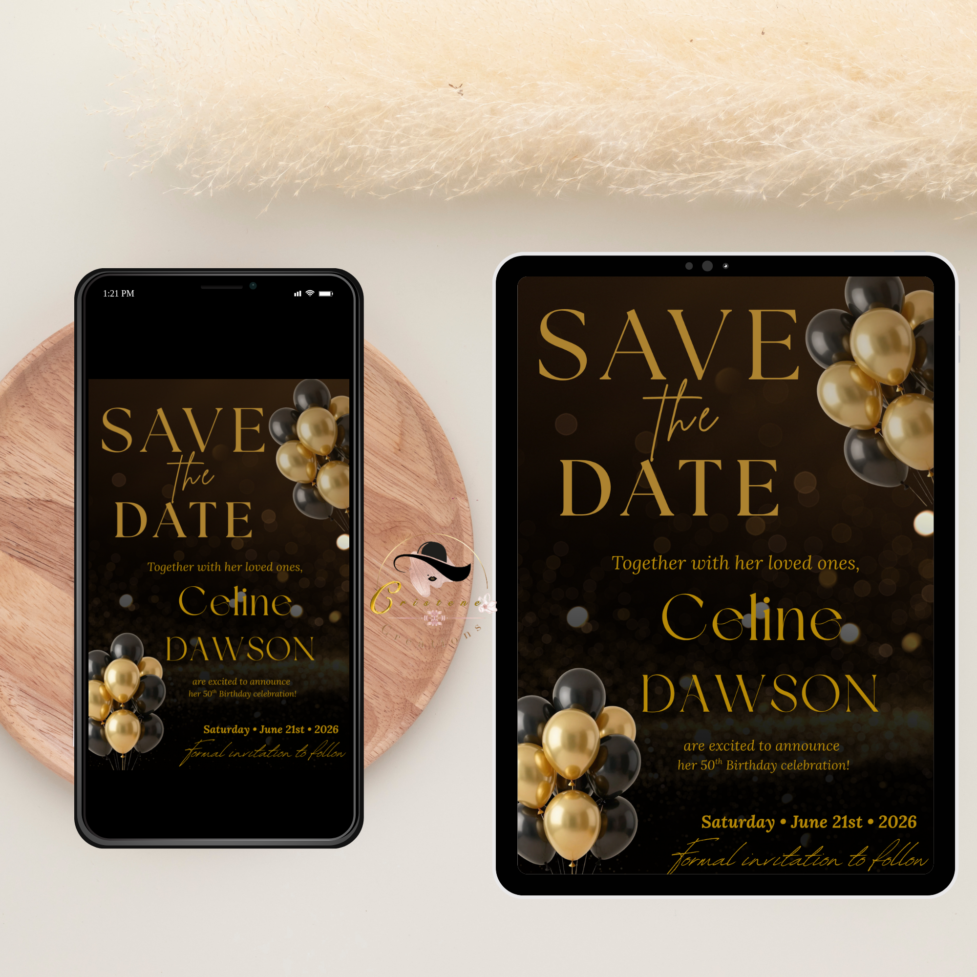 Black Gold Save the Date Invitation, Birthday Party Save Date invite, Retirement Event Card, Elegant Printable Canva Digital Template
