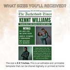 Fathers Day Newspaper Invitation with Photo, Dad Celebration Party Invite, Brunch or Dinner Invite, Flyer Card, Editable Canva Template