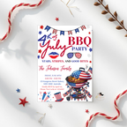 4th of July BBQ Party Invitation, Patriotic Cookout Party Invite, Independence Day Fireworks, Red White Blue Printable Digital Template